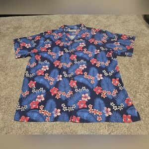 Tommy Bahama Mens XXL Blue Hawaiian Tropical Shirt 100% Silk Floral Hibiscus